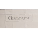 Cut out of two word metro tiles with the word 'Champagne' hand painted on them