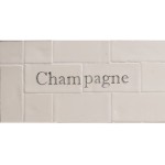Cut out of two word metro tiles with the word 'Champagne' hand painted on them