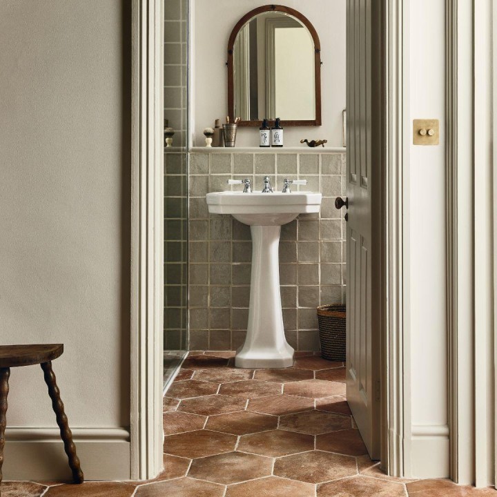 Ullwater Willow rustic wall tiles in the bathroom of Harriet Howarth