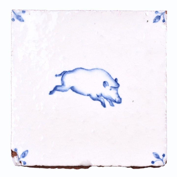 Handpainted Wilding Boar design tile on our Chalk White background