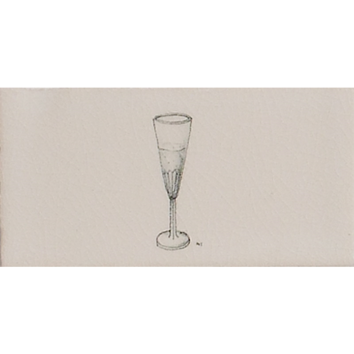 Cut out of metro tile with a champagne flute glass illustration in a charcoal style