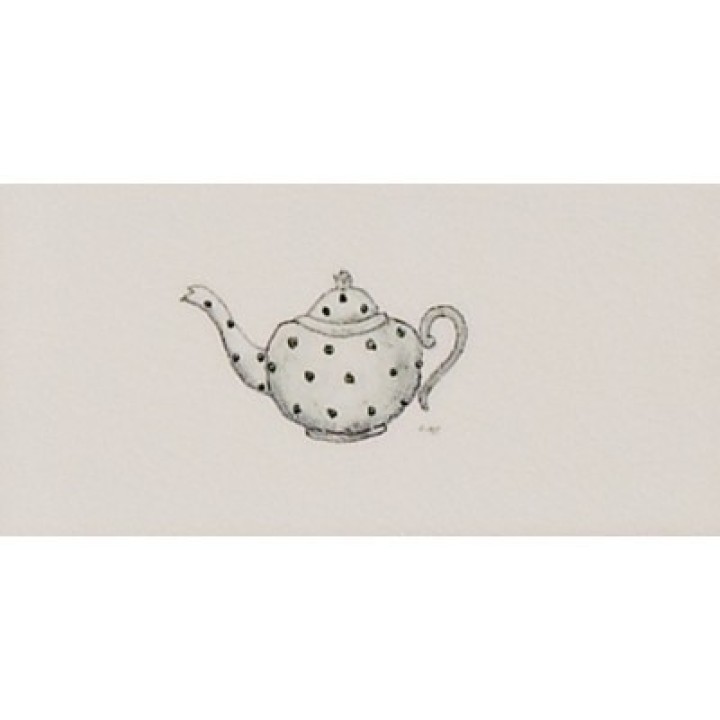 Cut out of metro tile with a teapot illustration in a charcoal style