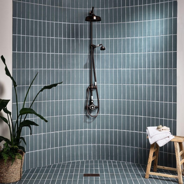 The Marlborough Matts collection is strong and durable enough to be used on a wet room floor. Shown here are skinny metro brick tiles from the collection in Coldharbour Green, with Silver Grey grout.﻿
