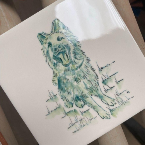 Bespoke hand painted German Shepherd pet dog tile
