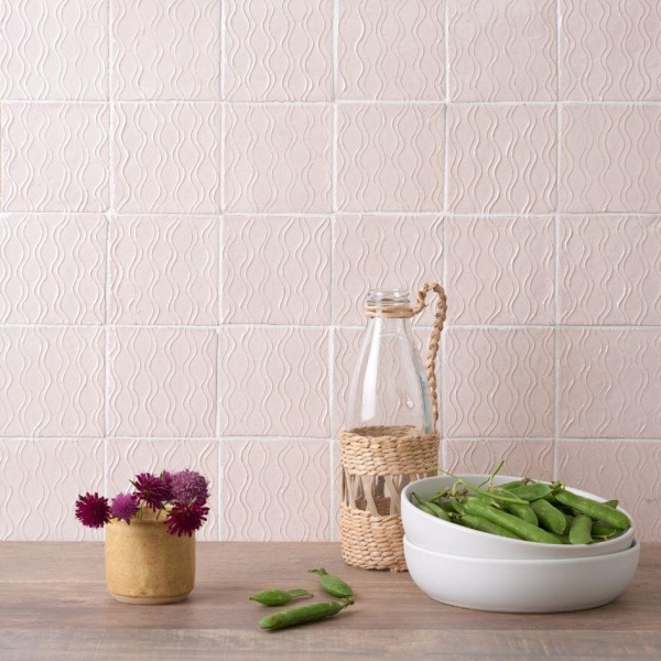 Halcyon Blush handpiped wall tiles Clara