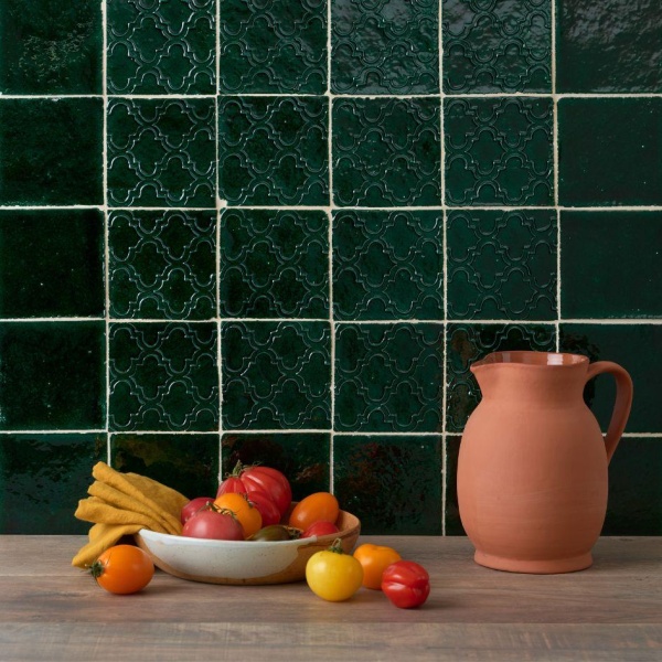 Kensington Victorian Green handpiped wall tiles Ettie