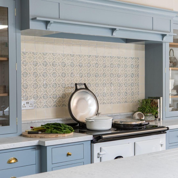 Ana Flax Blue handpainted kitchen wall tiles
