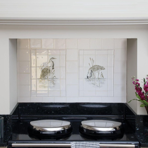 British Birds Heron panel handpainted kitchen wall tiles