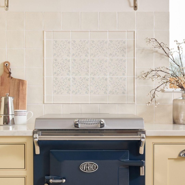 Emma Flax Blue handpainted kitchen wall tiles