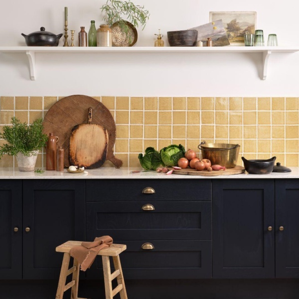 Halycon Saffron handmade kitchen wall tiles
