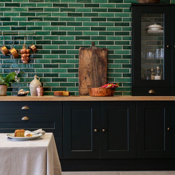 Isles Iona handmade green kitchen wall tiles
