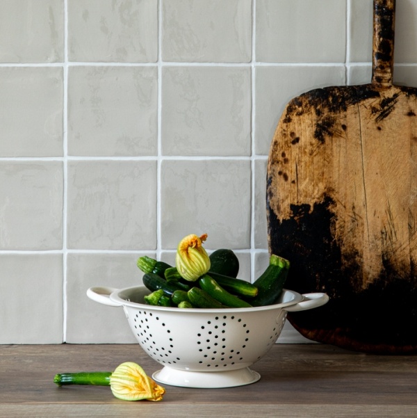CC Portland Stone Green Square White Grout styled board Low
