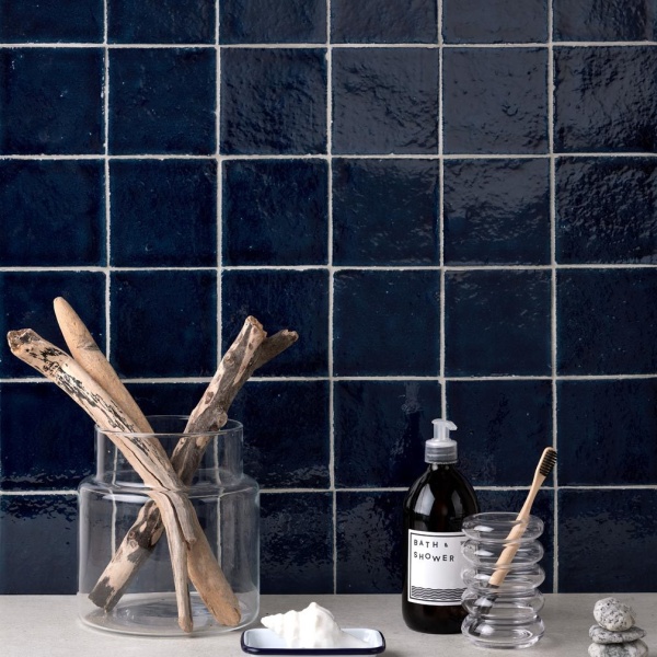 Dark blue square tiles for bathrooms or kitchens